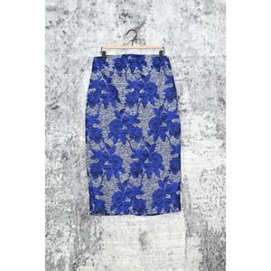 Gabrielle Union NY&C Blue Floral Zip Back Midi / Maxi Pencil Skirt Size 6
